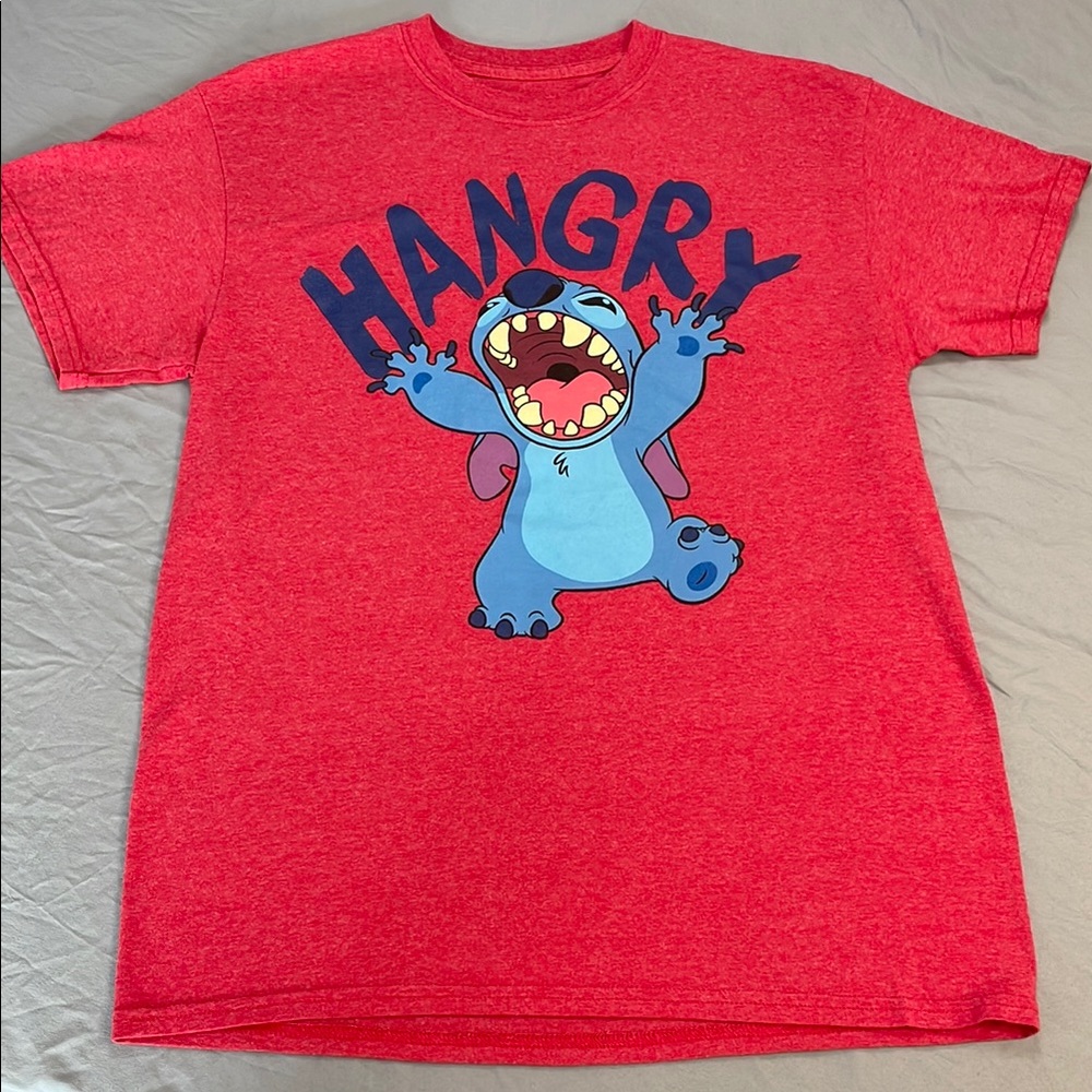Disney Stitch Hangry Heather Red Short Sleeve Tee Mens Size Medium T-Shirt